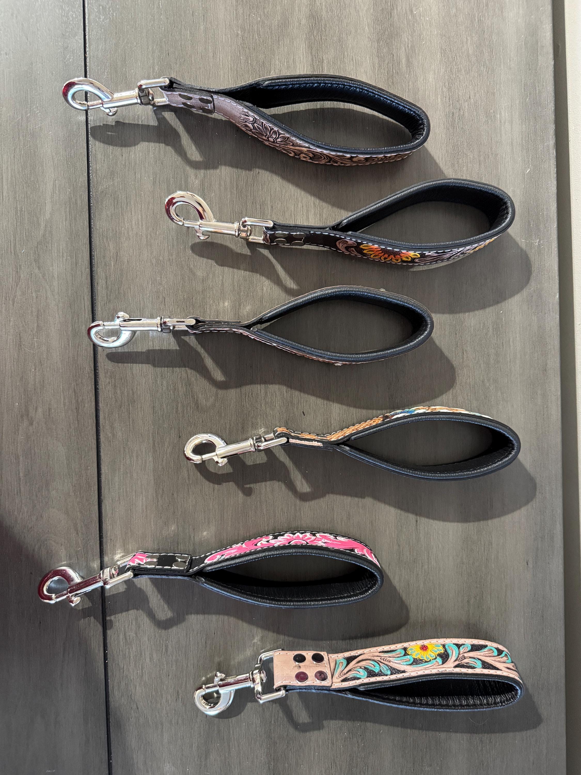 Short Western genuine leather dog pet leash for hiking or training by Double B Wild Rags