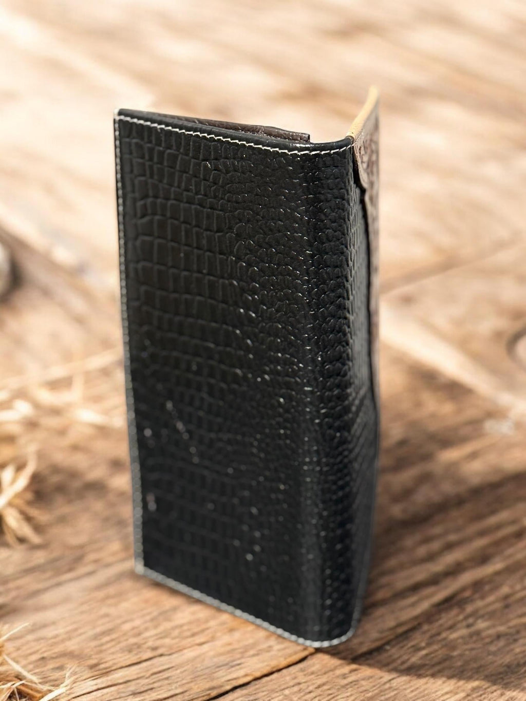 Black and Tan Western Cowboy Checkbook wallet tooled and embossed leather by Double B Wild Rags