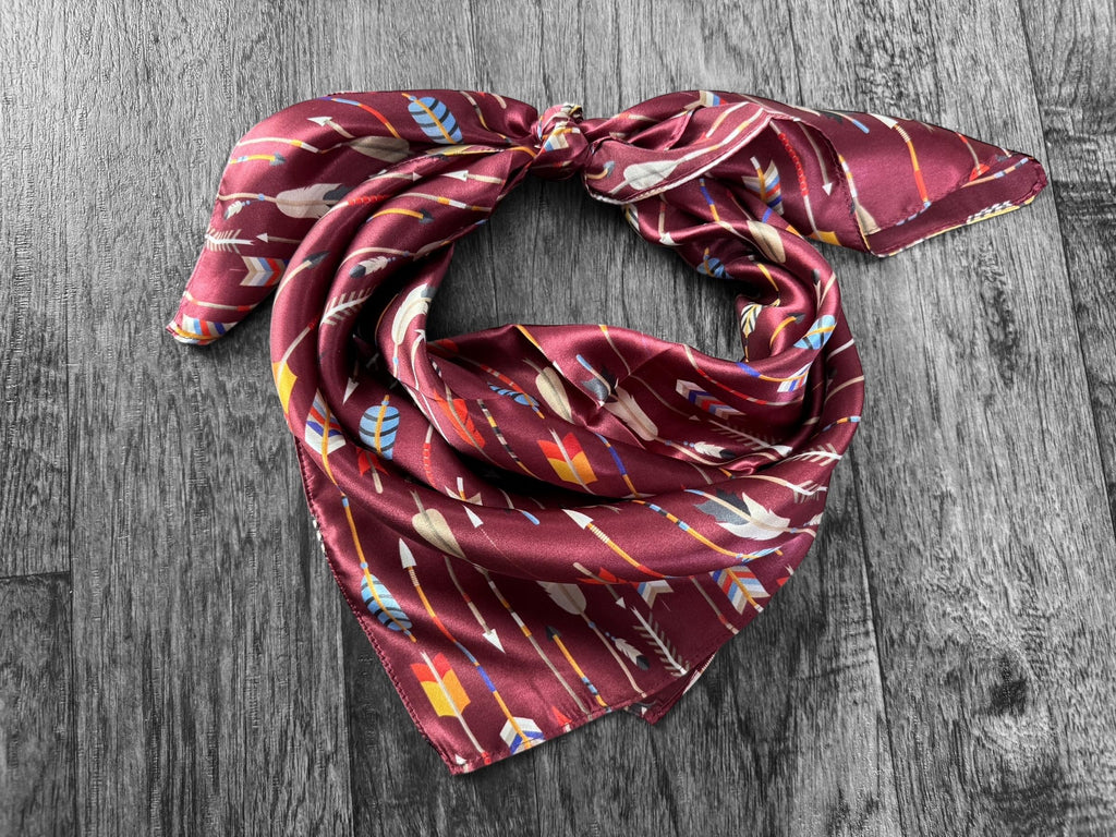 100% Silk Wild Rag Maroon Arrows by Double B Wild Rags