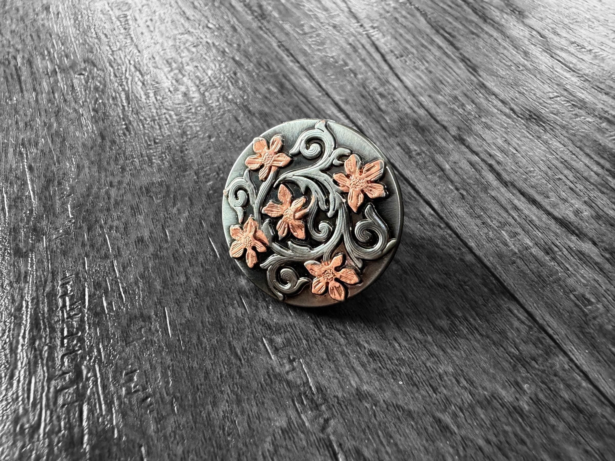 100% Silk Wild Rag Scarf Slide Keeper Brooch by Double B Wild Rags Rose Gold and Antique Silver Floral Design