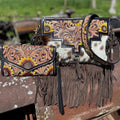 Genuine Western Cowhide Leather Purse or Clutch with Dark Sunflower painted details a Double B Wild Rags Exclusive