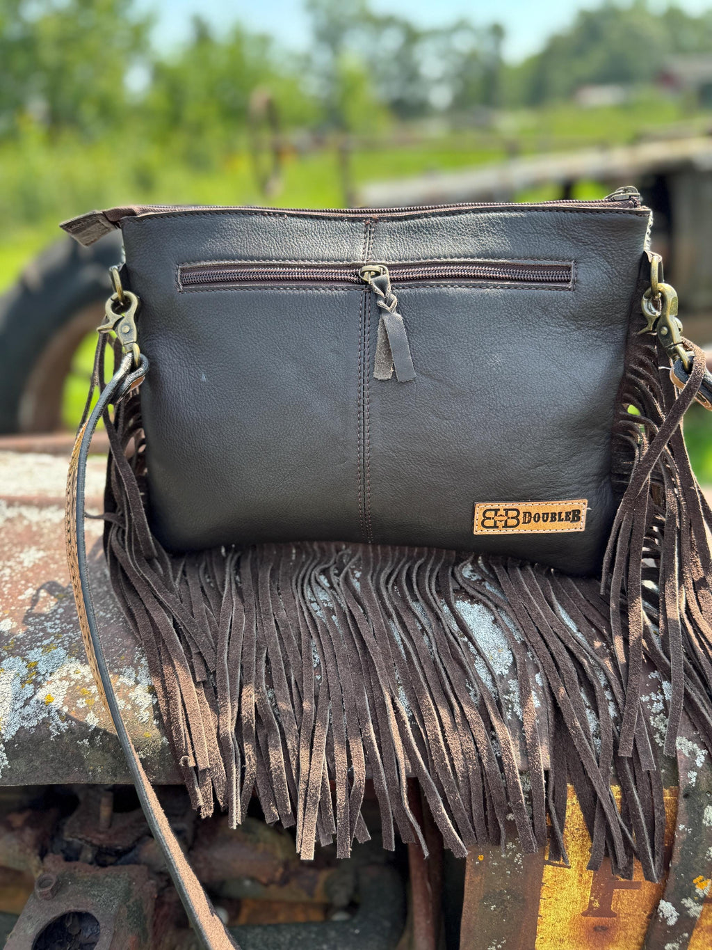 Genuine Western Cowhide Leather Purse or Clutch with white daisy floral painted details a Double B Wild Rags Exclusive