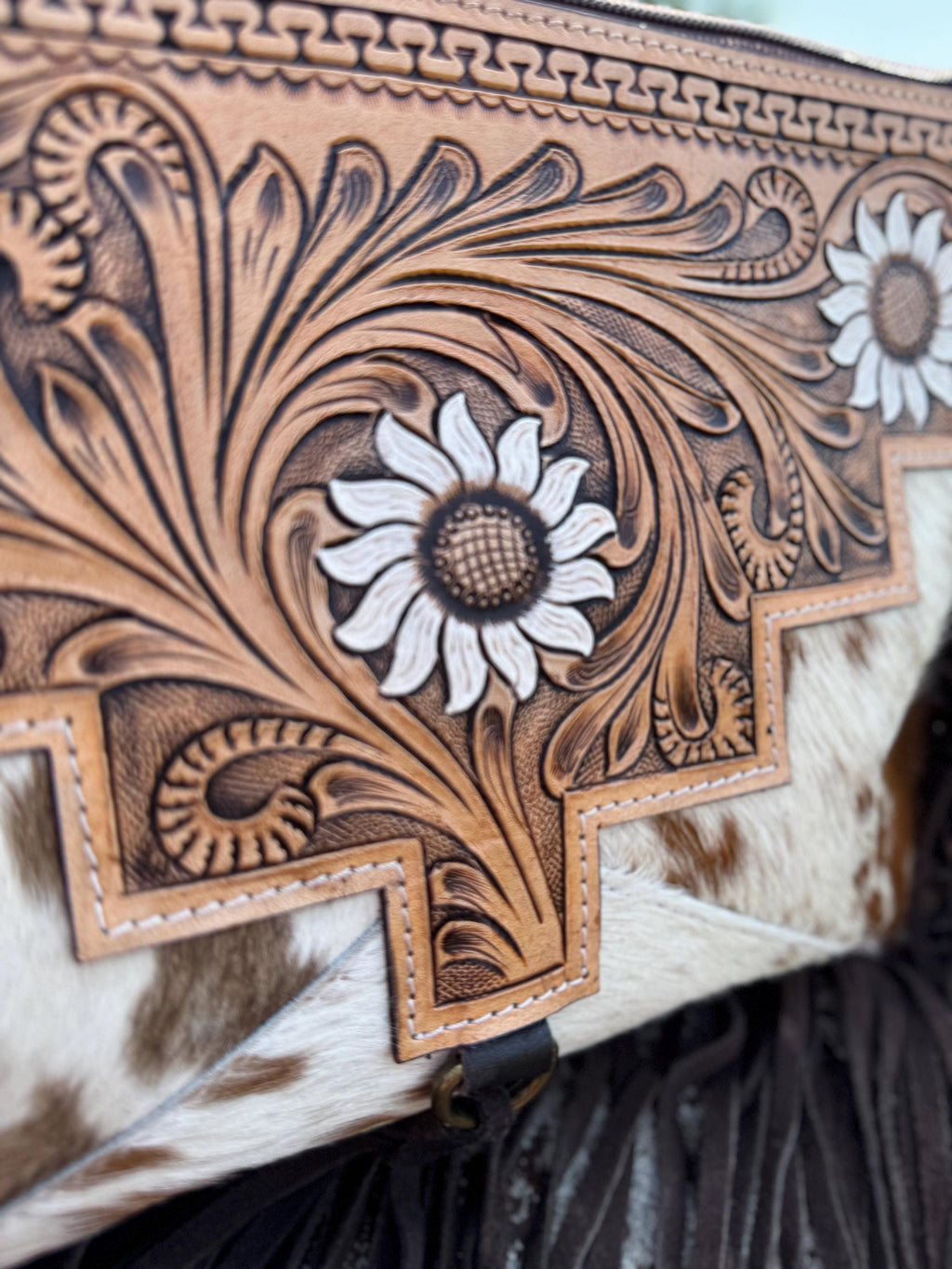 Genuine Western Cowhide Leather Purse or Clutch with white daisy floral painted details a Double B Wild Rags Exclusive