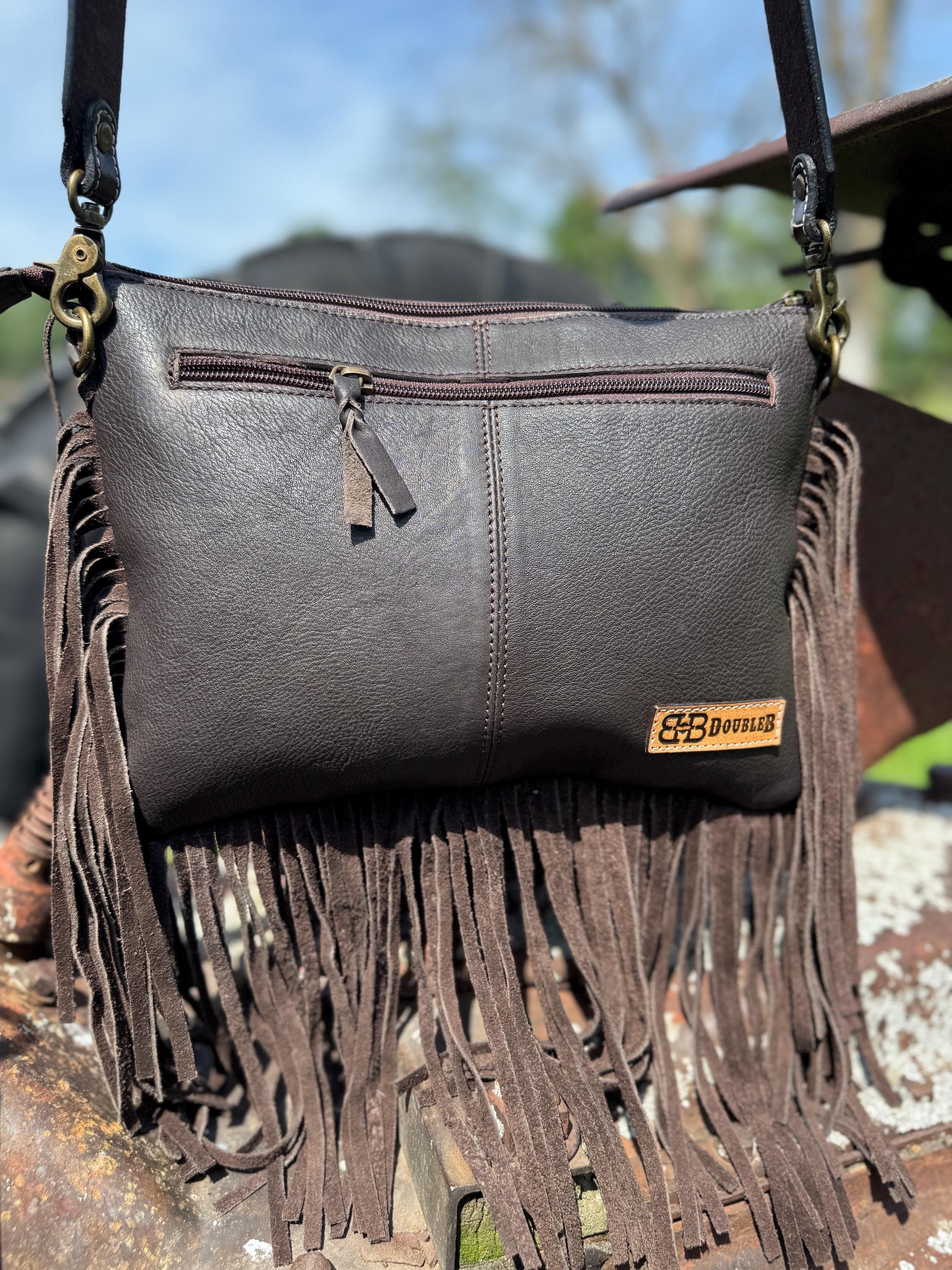 Genuine Western Cowhide Leather Purse or Clutch with Dark Sunflower painted details a Double B Wild Rags Exclusive