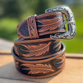 Genuine Leather Western Belt with tooled Black Feather Details by Double B Wild Rags
