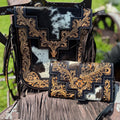 Genuine Western Cowhide Leather Purse or Clutch with cowhide and tooled details a Double B Wild Rags Exclusive