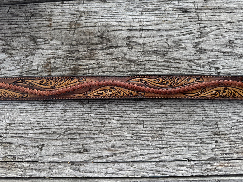 Genuine Leather Mens Western Belt with tooled details