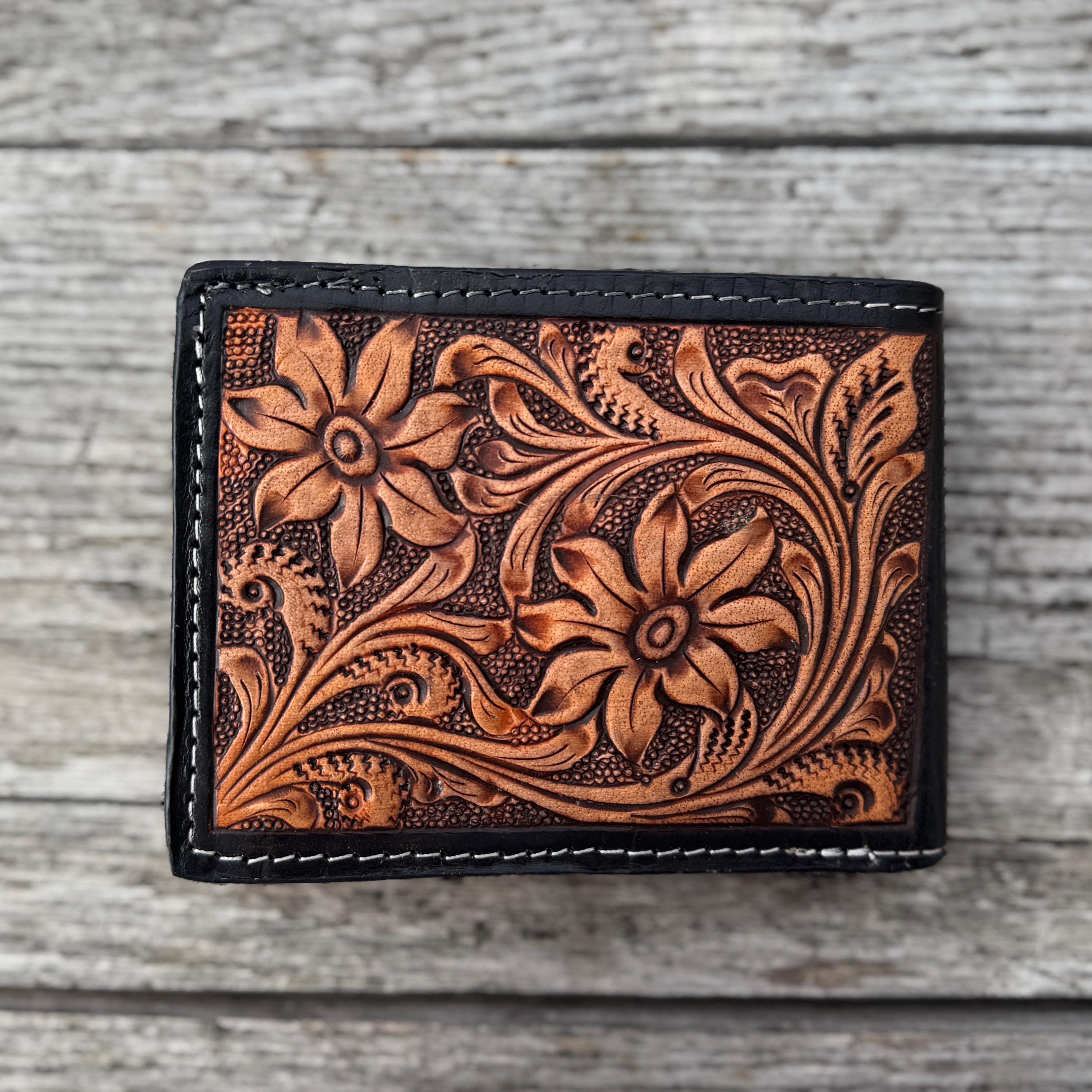 Men’s Western bi-fold wallet tooled floral details by Double B Wild Rags