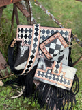 Checkered Black and White Genuine Western Leather Purse and Wallet Set by Double B Wild Rags