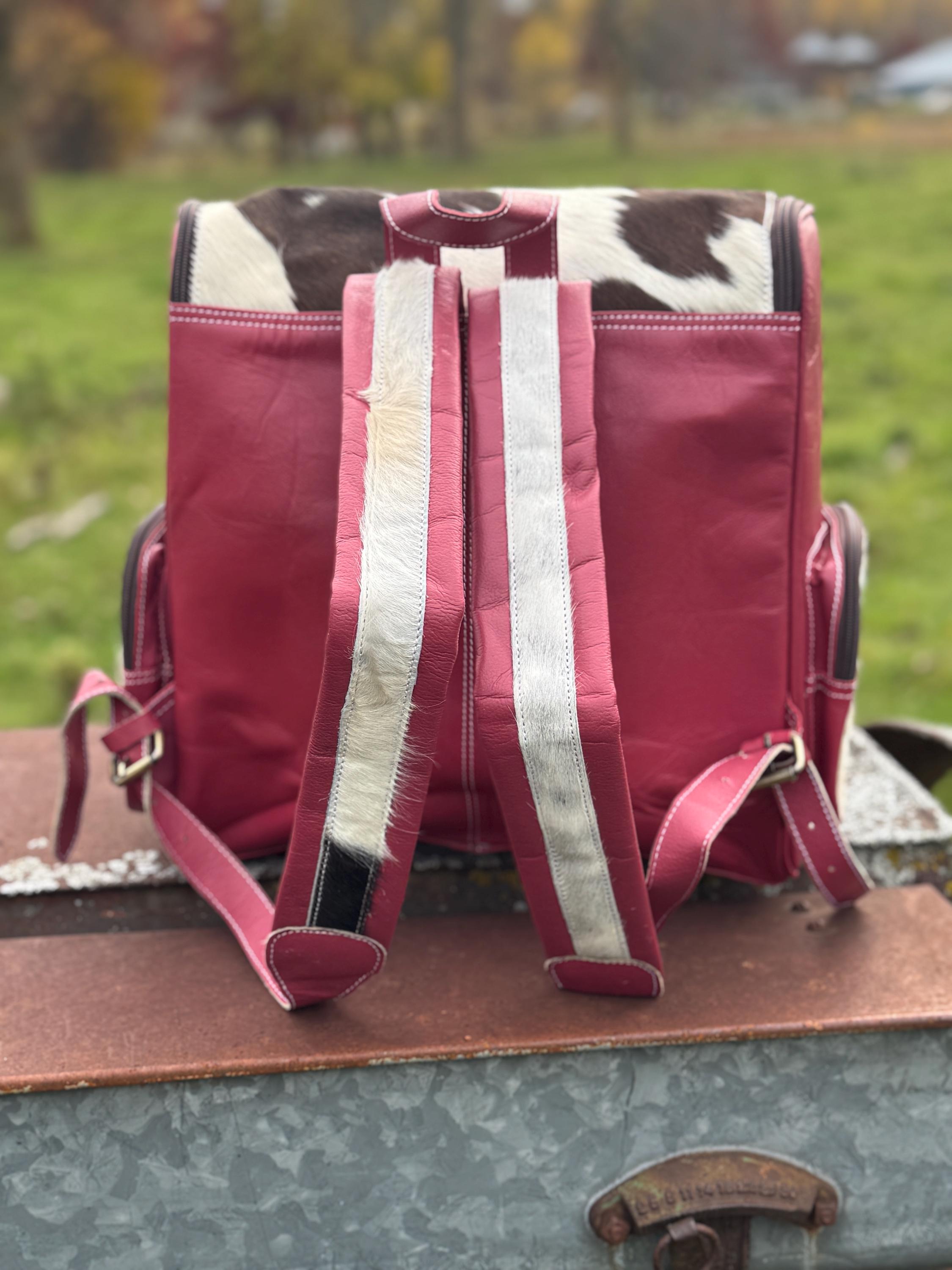 Pink or Turquoise Genuine Western Cowhide Leather Backpack Diaper Bag Personal Item carry-on luggage by Double B Wild Rags