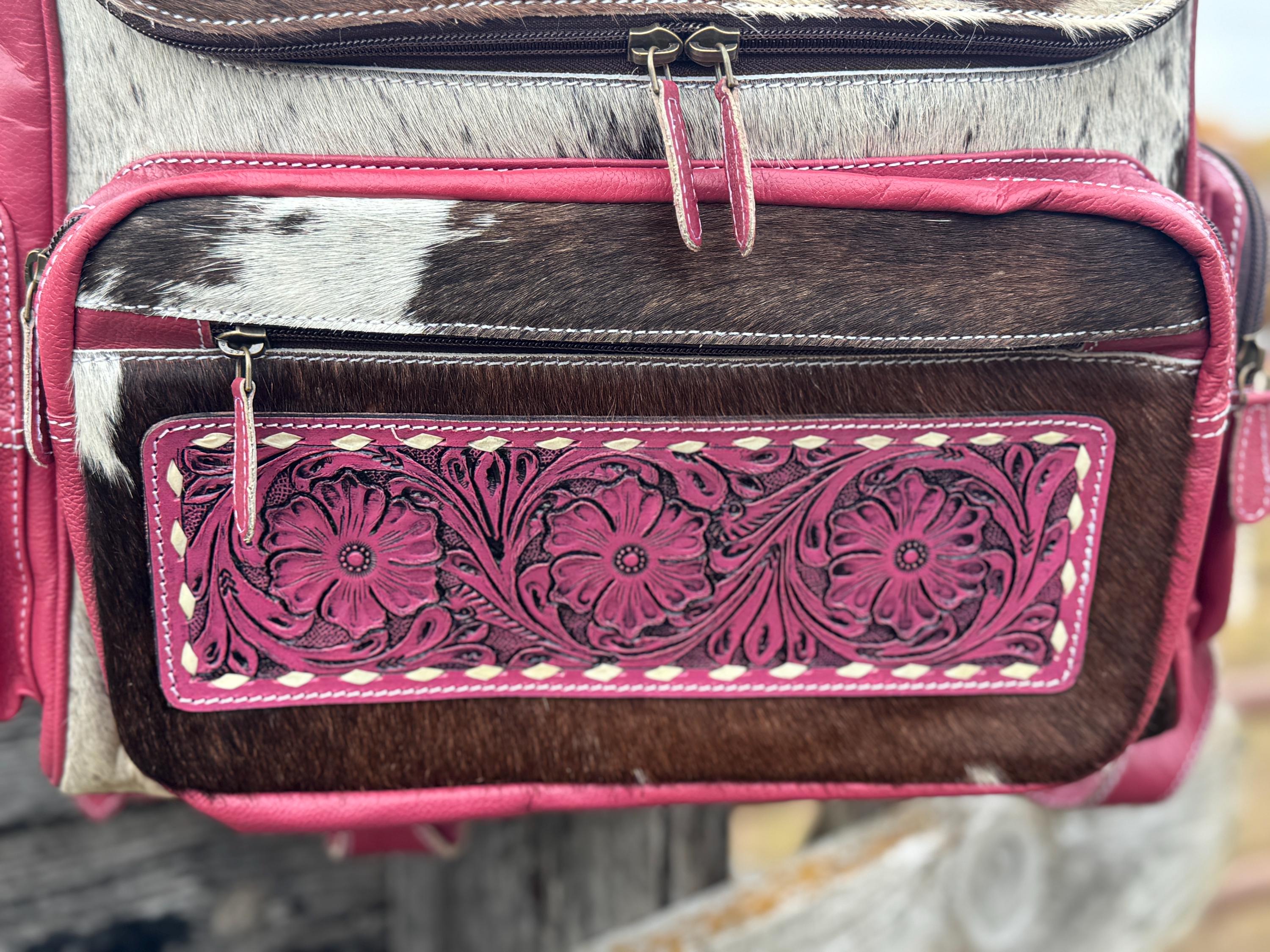 Pink or Turquoise Genuine Western Cowhide Leather Backpack Diaper Bag Personal Item carry-on luggage by Double B Wild Rags