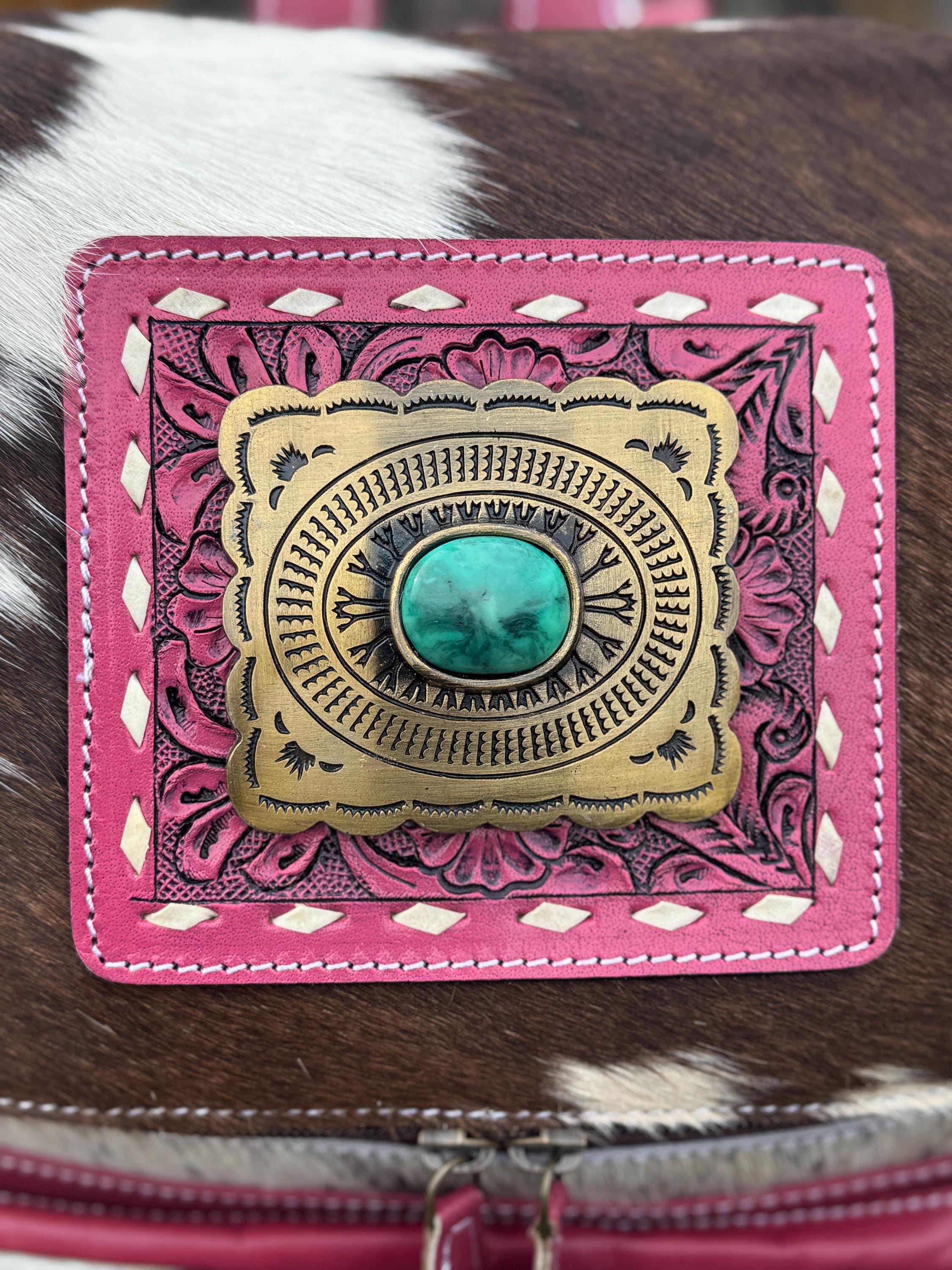 Pink or Turquoise Genuine Western Cowhide Leather Backpack Diaper Bag Personal Item carry-on luggage by Double B Wild Rags