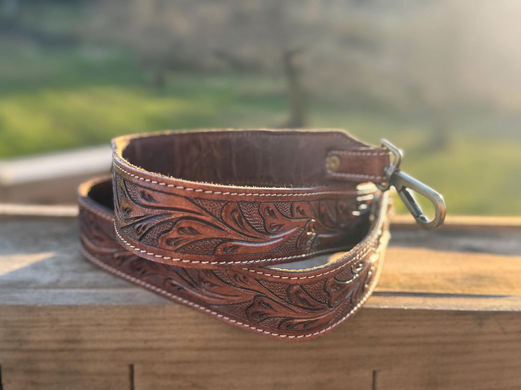 Western Leather Purse of Brown Spotted Cowhide with tooling and fringe