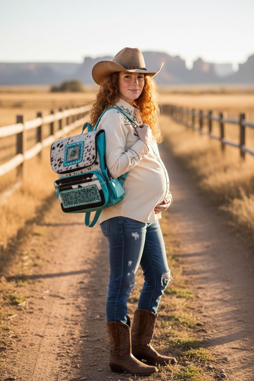 Pink or Turquoise Genuine Western Cowhide Leather Backpack Diaper Bag Personal Item carry-on luggage by Double B Wild Rags