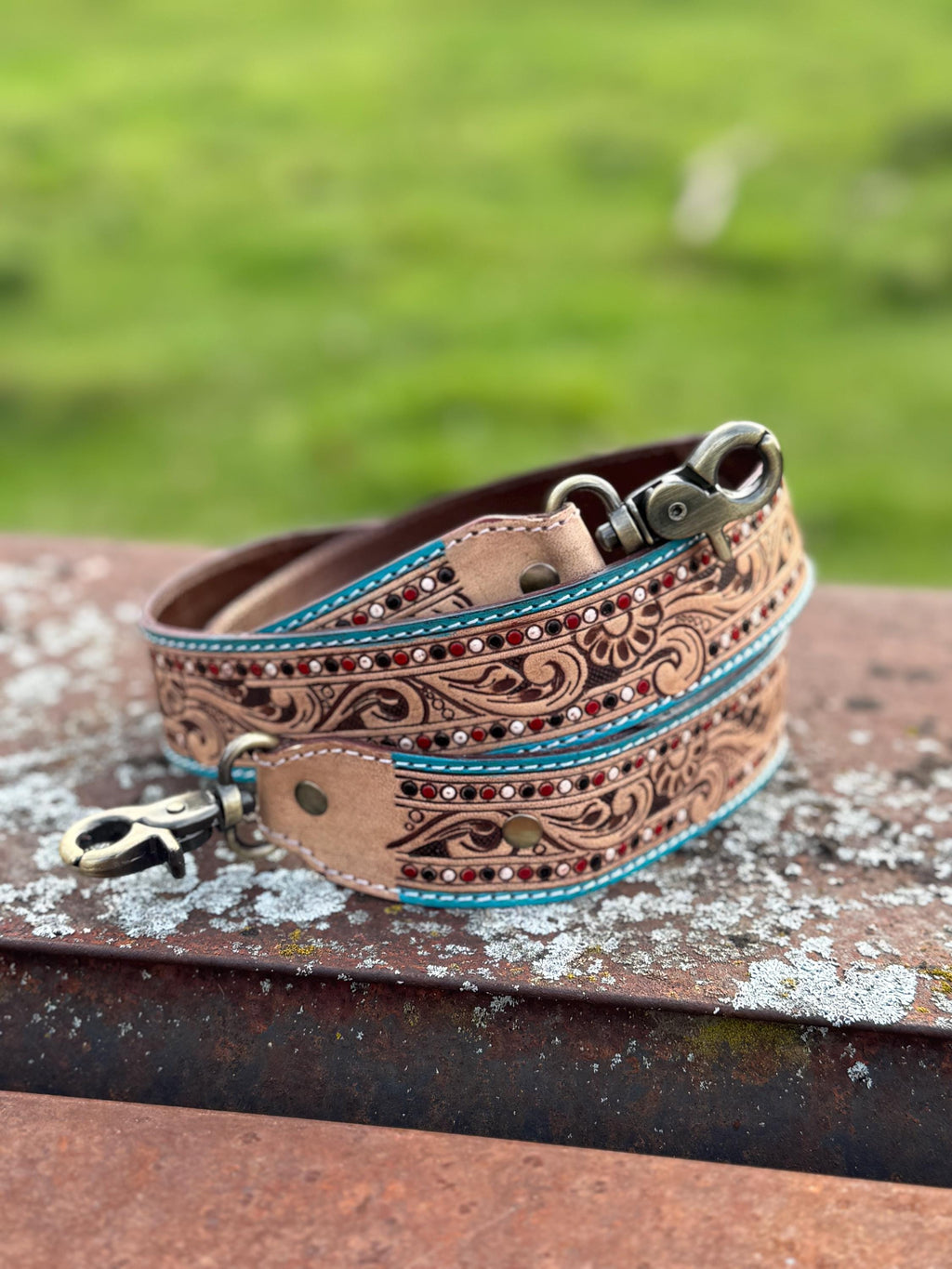 Black and Turquoise Genuine Western Cowhide Leather Purse with fringe by Double B Wild Rags