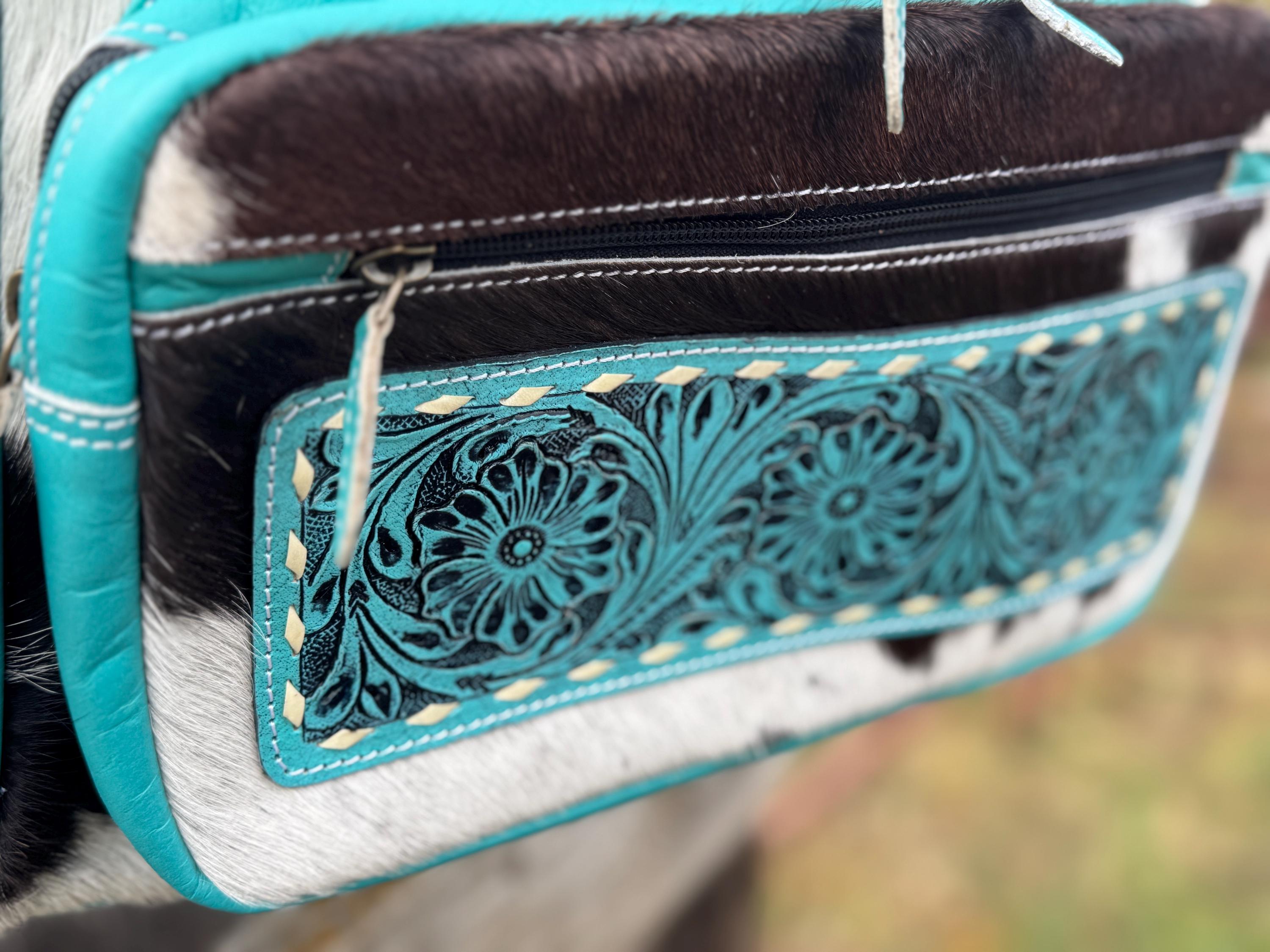 Pink or Turquoise Genuine Western Cowhide Leather Backpack Diaper Bag Personal Item carry-on luggage by Double B Wild Rags