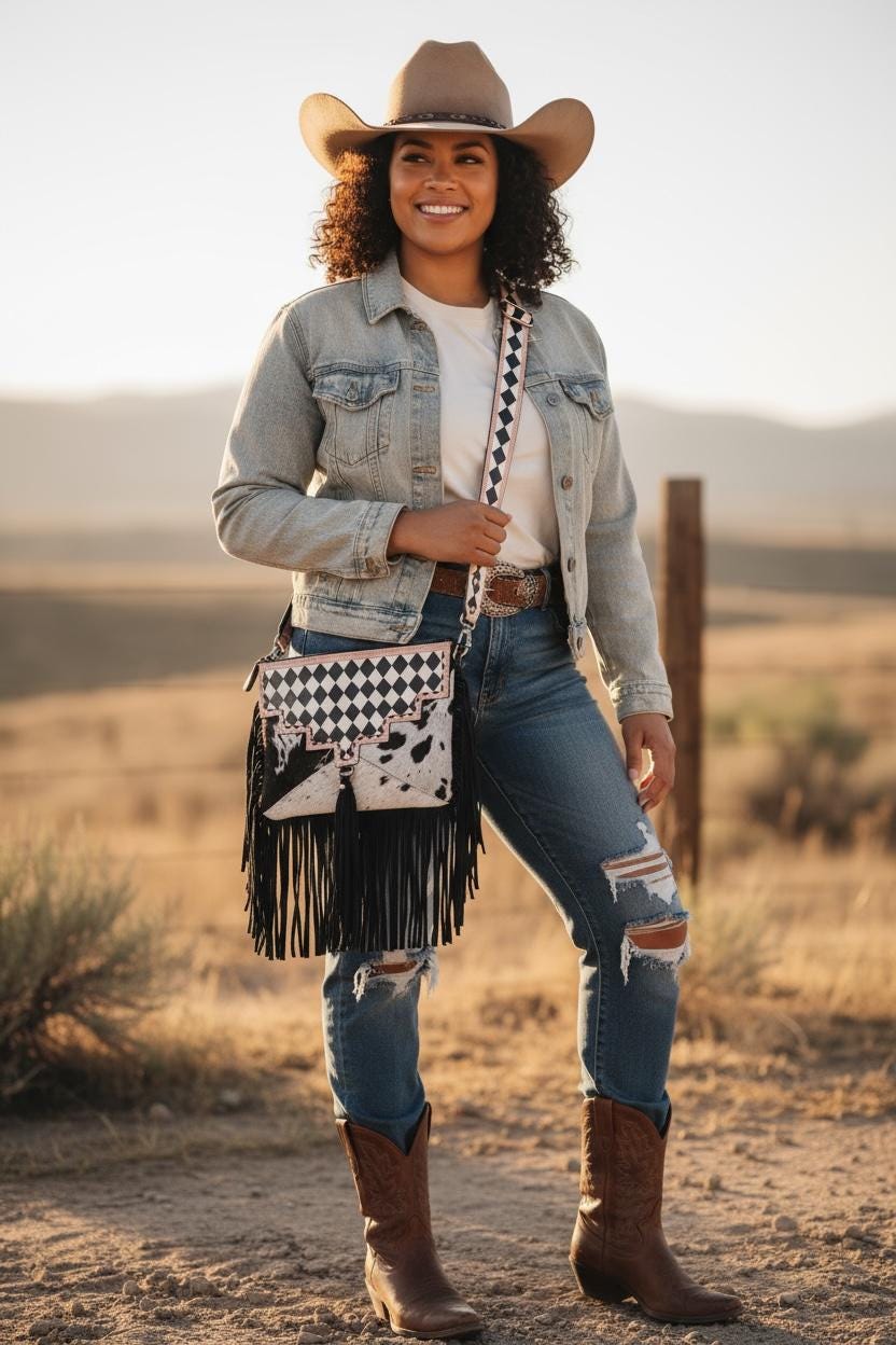 Checkered Black and White Genuine Leather Western Purse by Double B Wild Rags