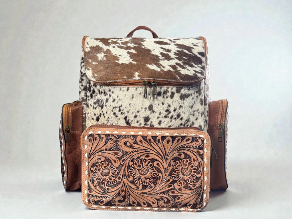 Genuine Western Cowhide Leather Backpack Diaper Bag Personal Item carry-on luggage by Double B Wild Rags