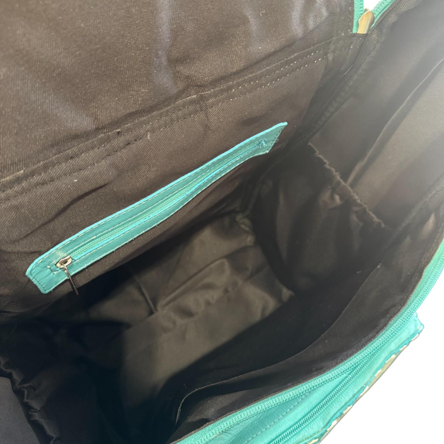 Turquoise Genuine Western Cowhide Leather Backpack Diaper Bag Personal Item carry-on luggage by Double B Wild Rags