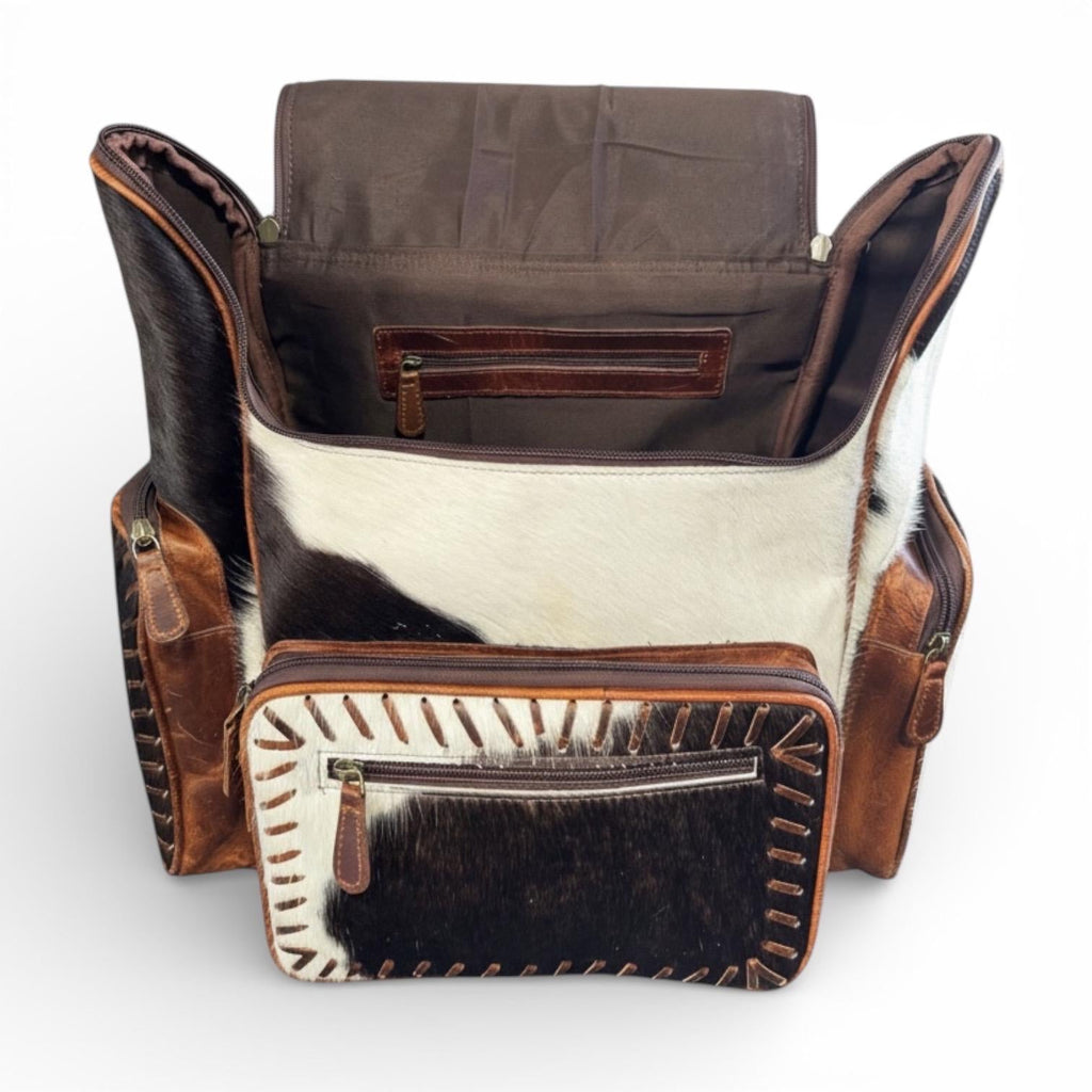 Genuine Western Cowhide Leather Backpack Diaper Bag Personal Item carry-on luggage by Double B Wild Rags