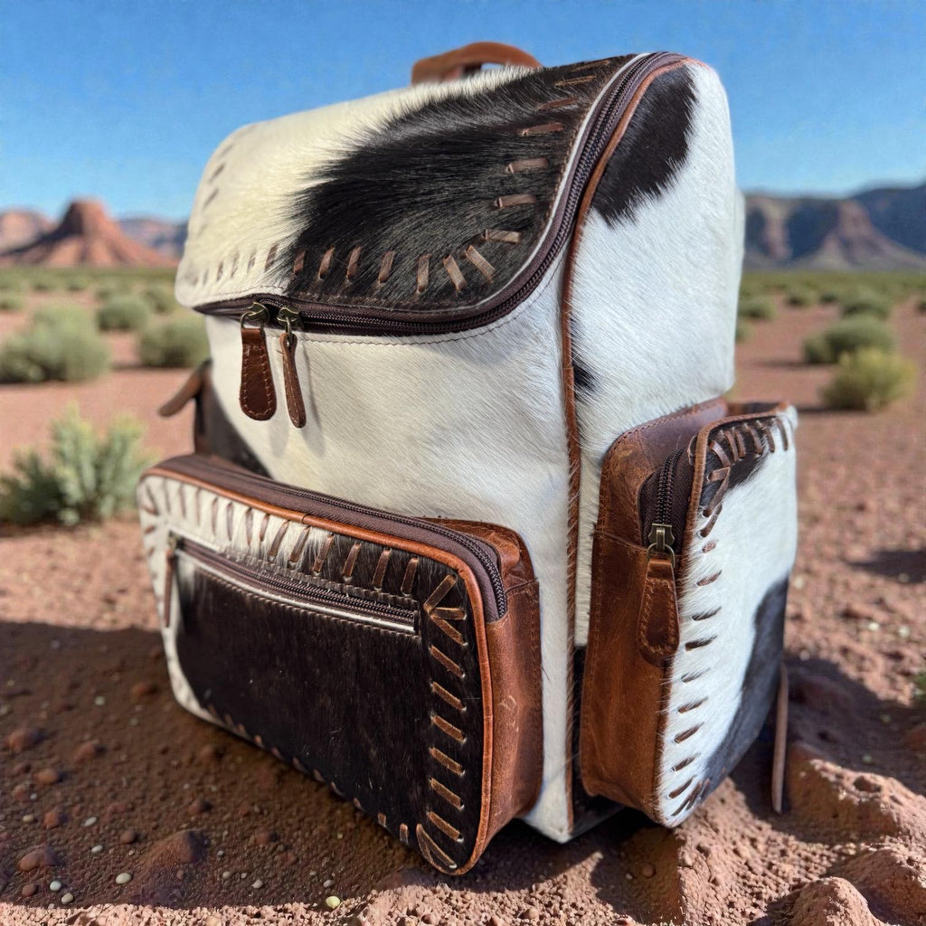 Genuine Western Cowhide Leather Backpack Diaper Bag Personal Item carry-on luggage by Double B Wild Rags