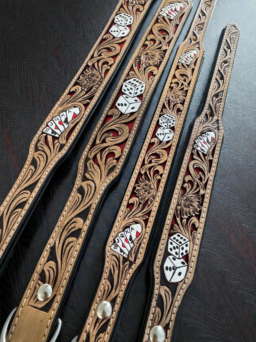 Handmade Western Leather Dog Collar: Cards & Dice Inlay