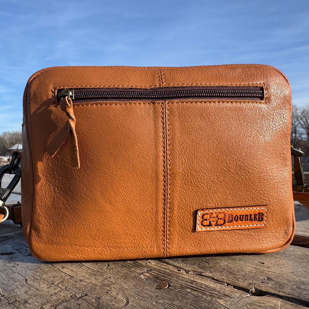 Black and Brown Genuine Western Cowhide Leather Purse with tooling and fringe