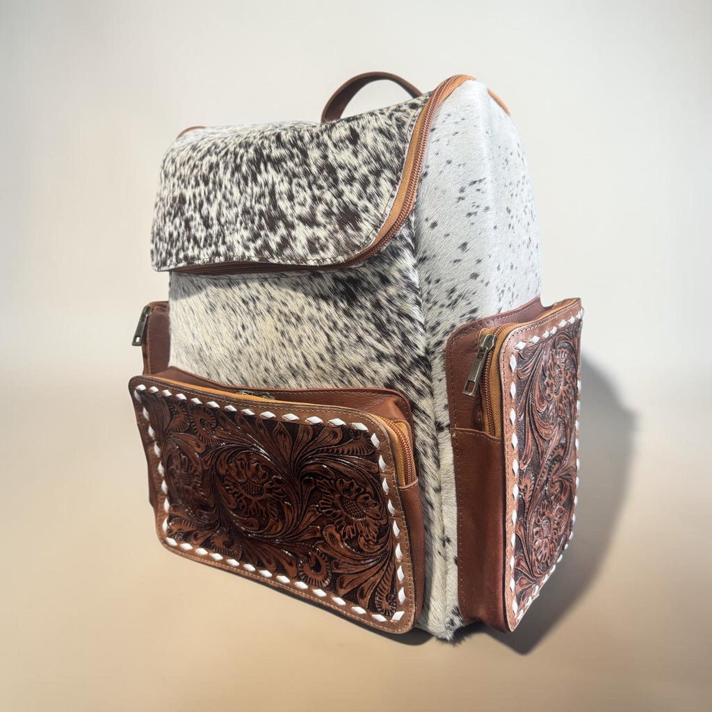 Genuine Western Cowhide Leather Backpack Diaper Bag Personal Item carry-on luggage by Double B Wild Rags