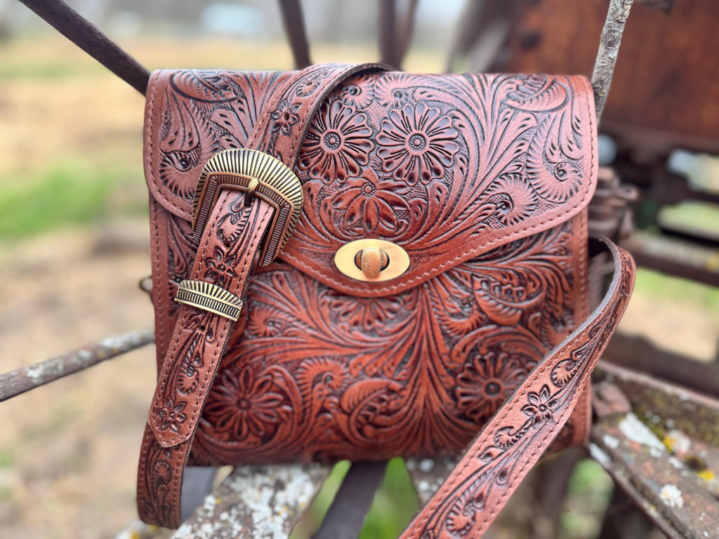 Prairie Bloom Western Tooled Leather Crossbody Purse by Double B