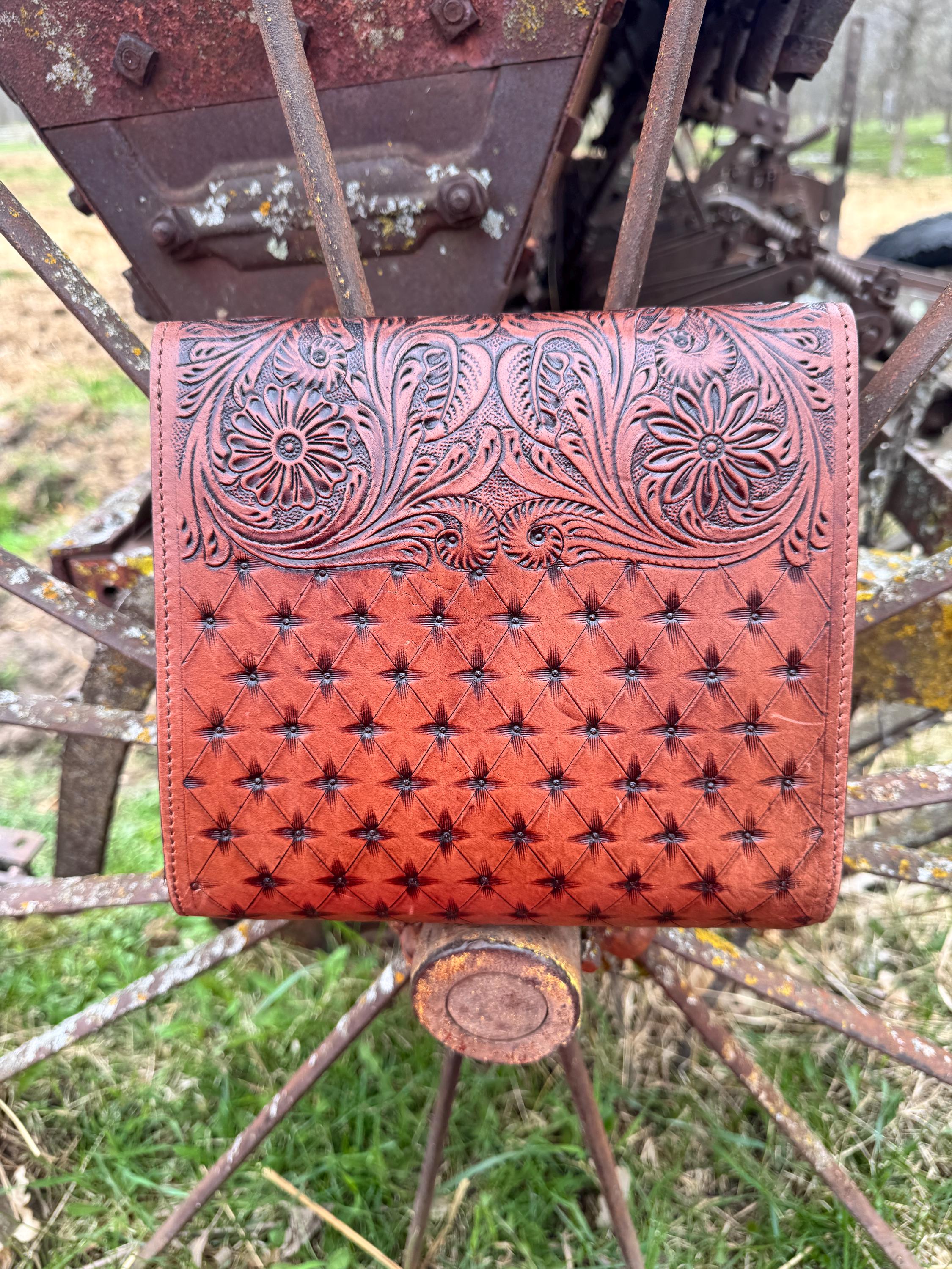 Prairie Bloom Western Tooled Leather Crossbody Purse by Double B