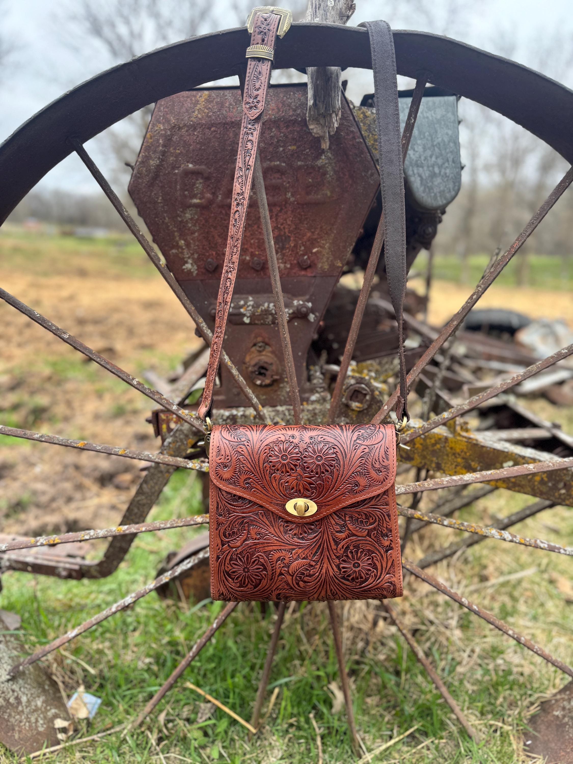 Prairie Bloom Western Tooled Leather Crossbody Purse by Double B