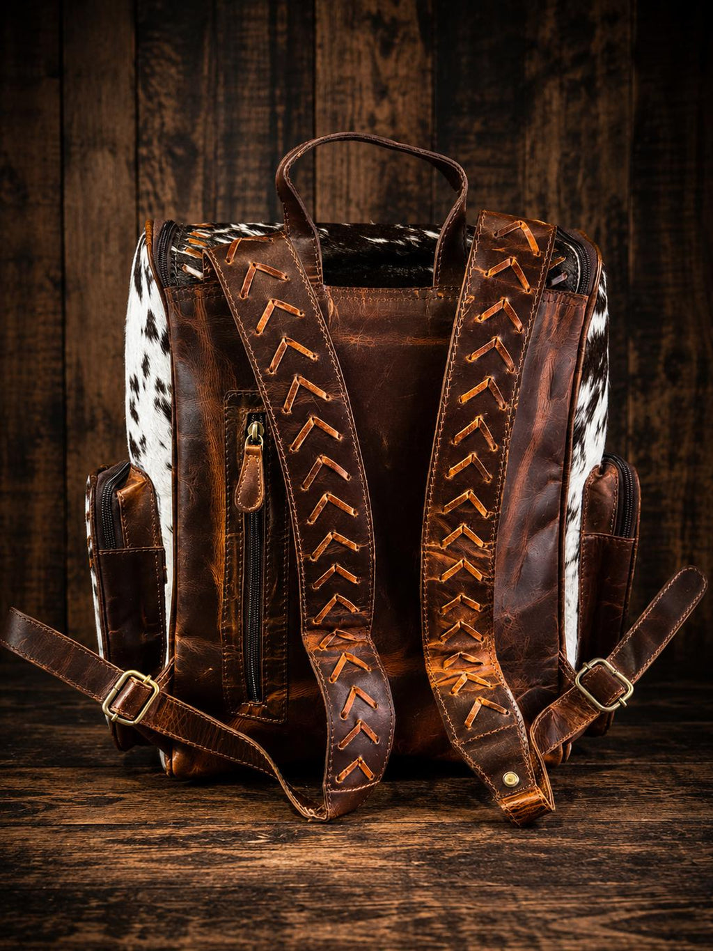 Open Range Genuine Cowhide Leather Backpack - Brindle or Spotted by Double B
