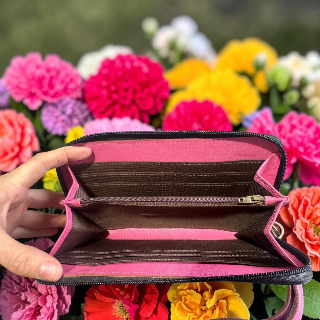 Hot Pink Checkered Speedy Western Genuine Leather Purse and wallet set
