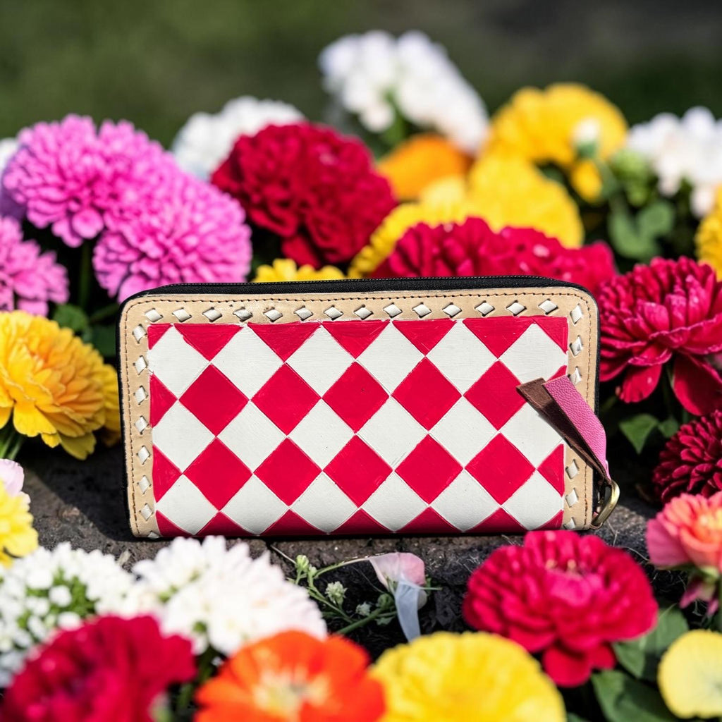 Hot Pink Checkered Speedy Western Genuine Leather Purse and wallet set