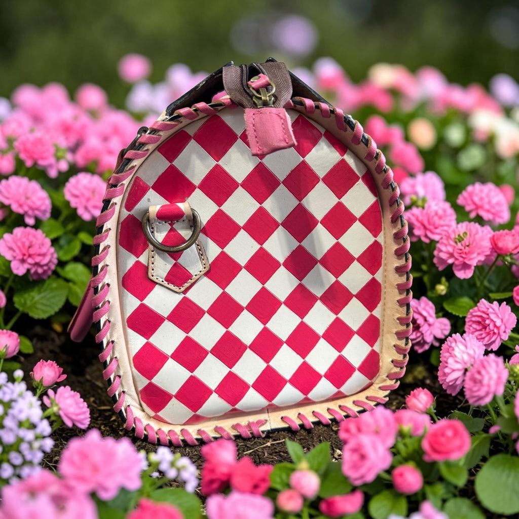 Hot Pink Checkered Speedy Western Genuine Leather Purse and wallet set