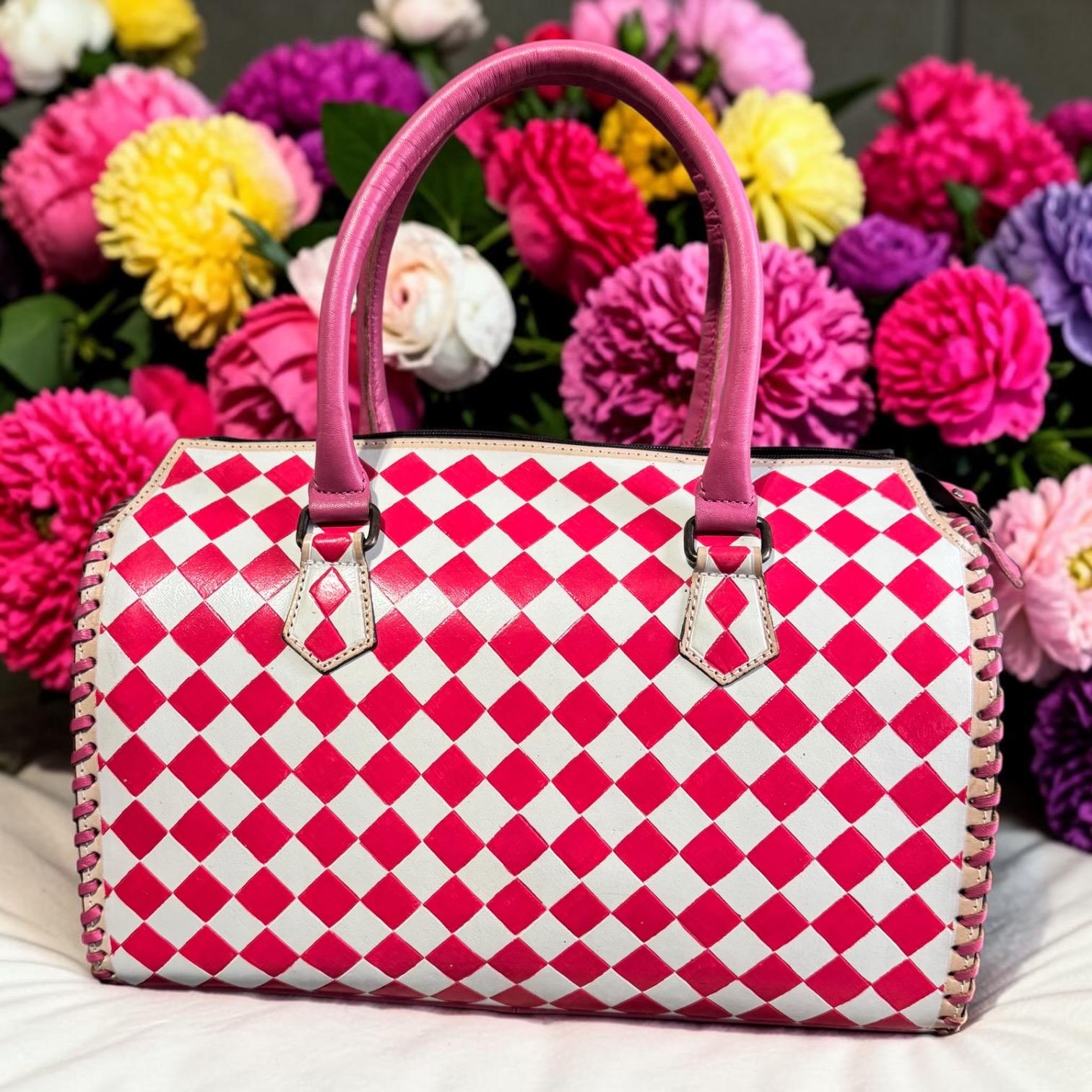 Hot Pink Checkered Speedy Western Genuine Leather Purse and wallet set