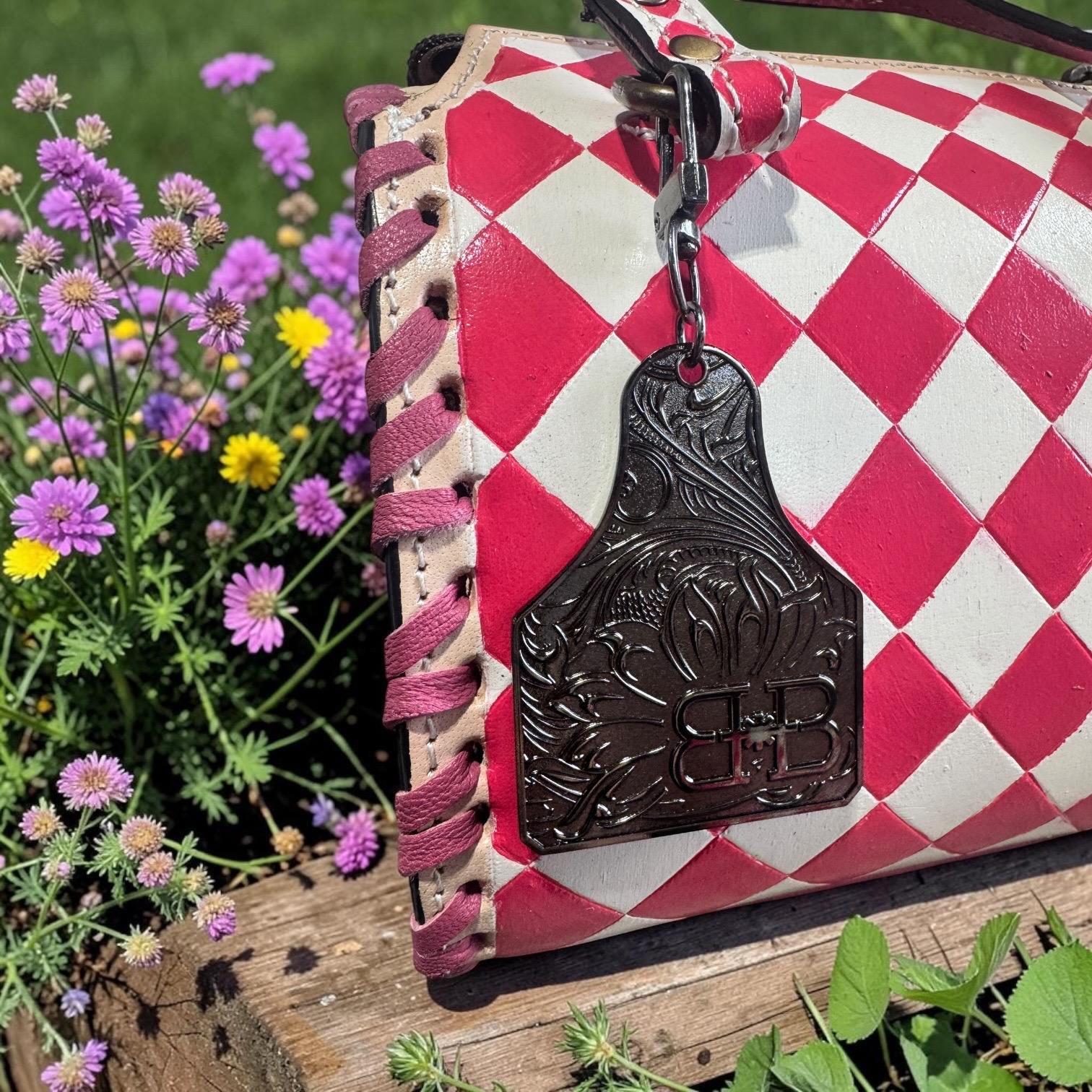Hot Pink Checkered Speedy Western Genuine Leather Purse and wallet set