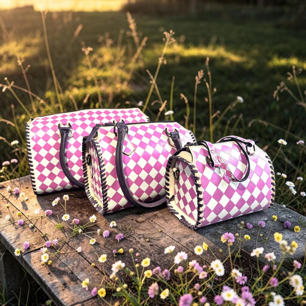 Country Lilac Checkered Speedy Western Genuine Leather Purse