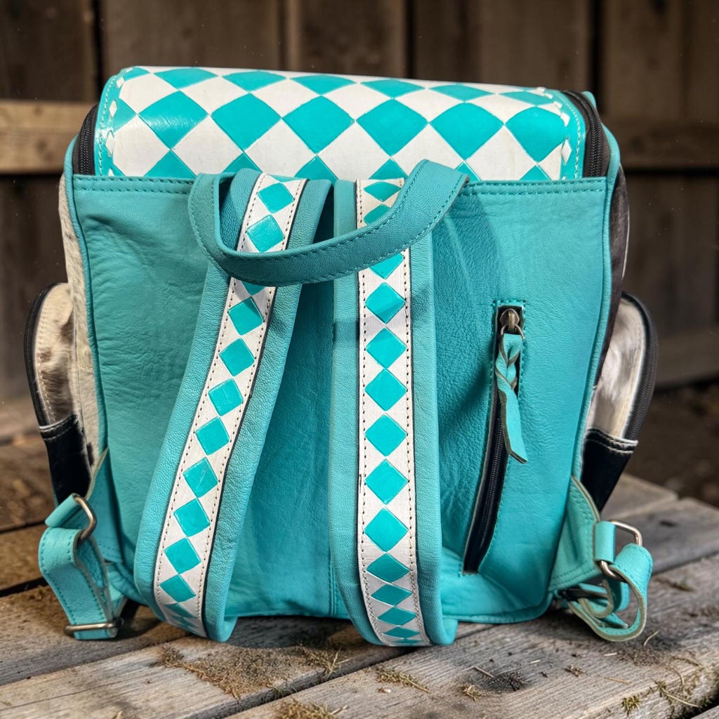 Checkered Genuine Cowhide Leather Backpack by Double B