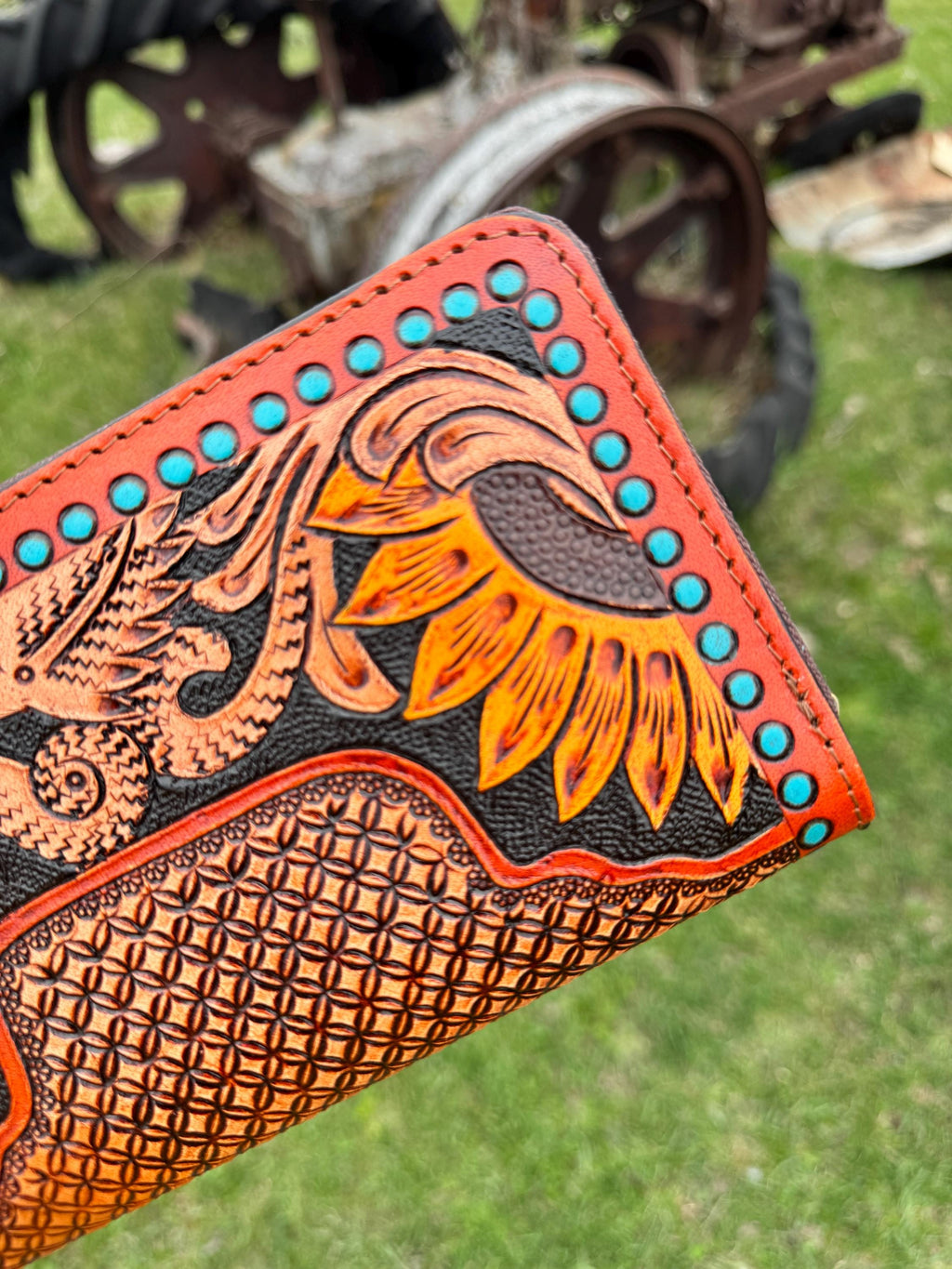 Genuine Leather Hand Tooled Sunflower Wallet by Double B