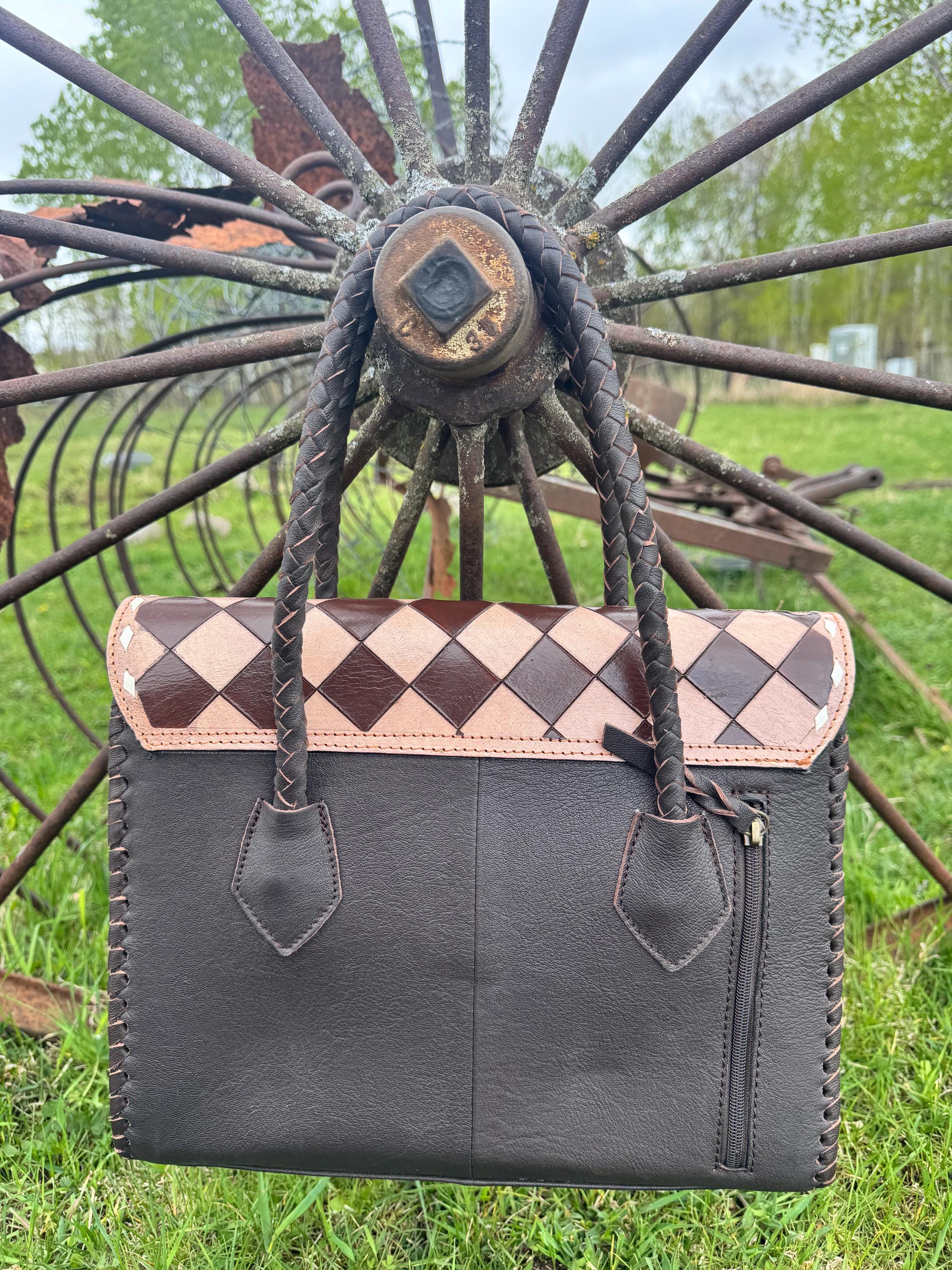 Western Genuine Leather Checkered Handbag by Double B