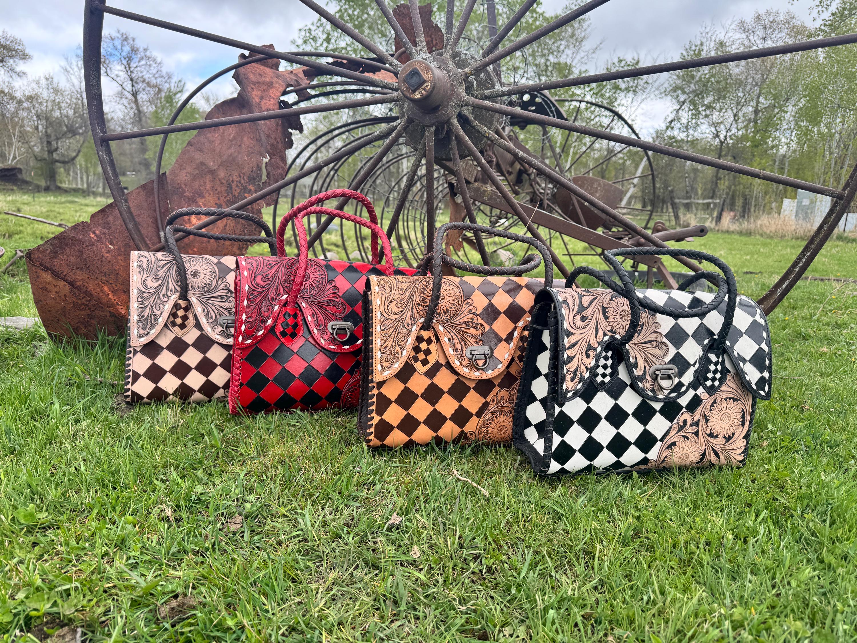 Western Genuine Leather Checkered Handbag by Double B