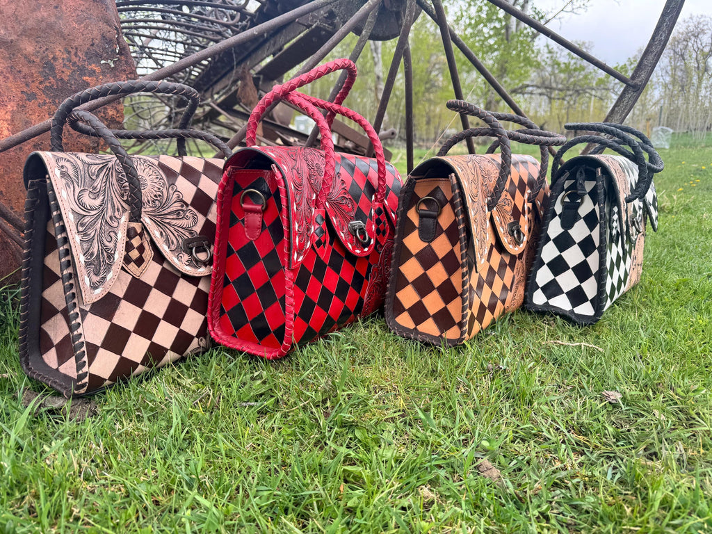 Western Genuine Leather Checkered Handbag by Double B