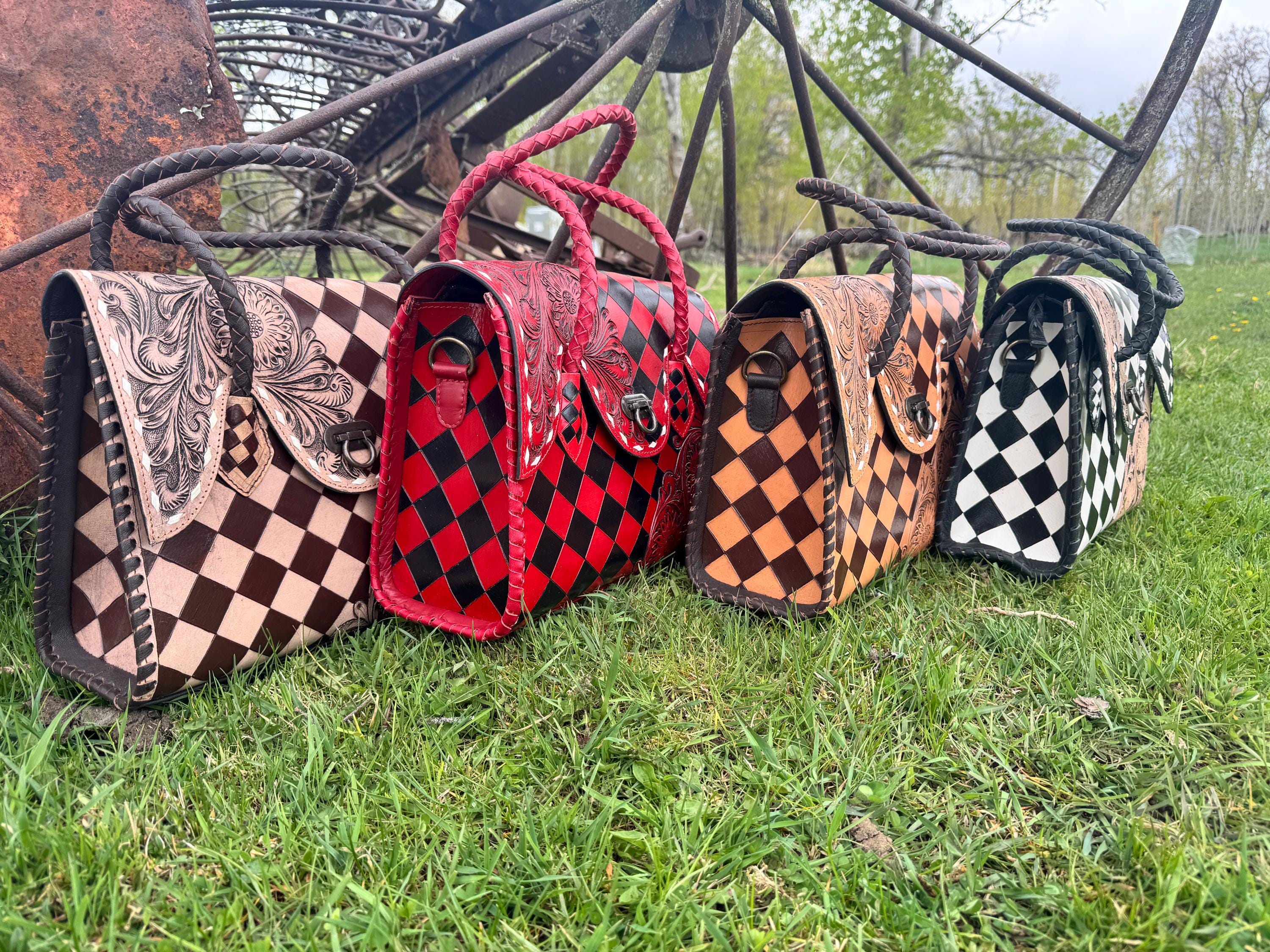 Western Genuine Leather Checkered Handbag by Double B
