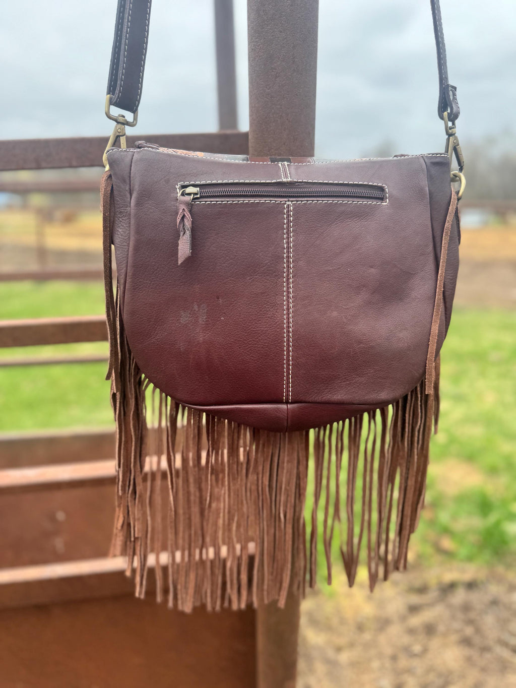Boho Fringe Checkered Leather Western Purse by Double B