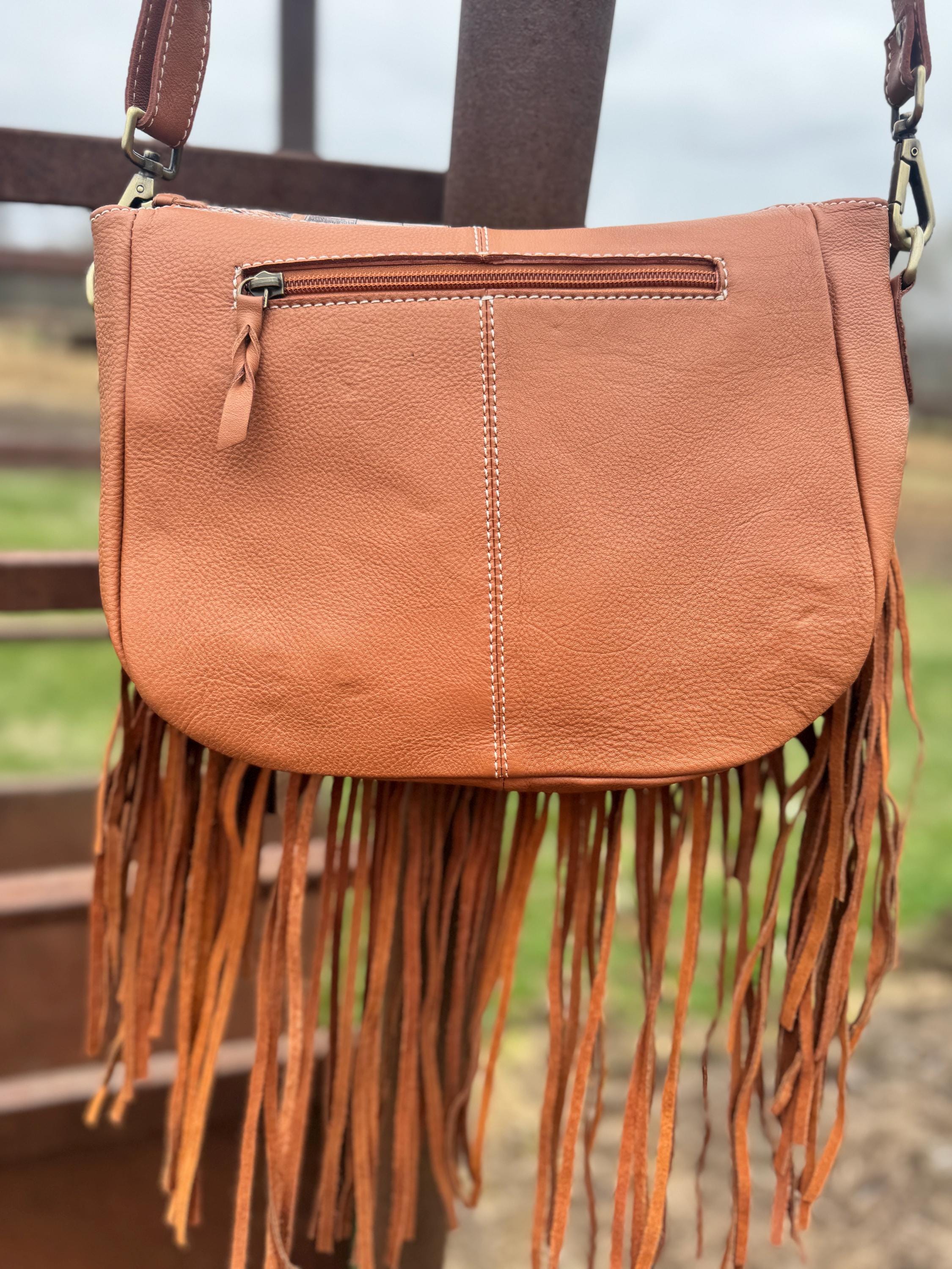 Boho Fringe Checkered Leather Western Purse by Double B