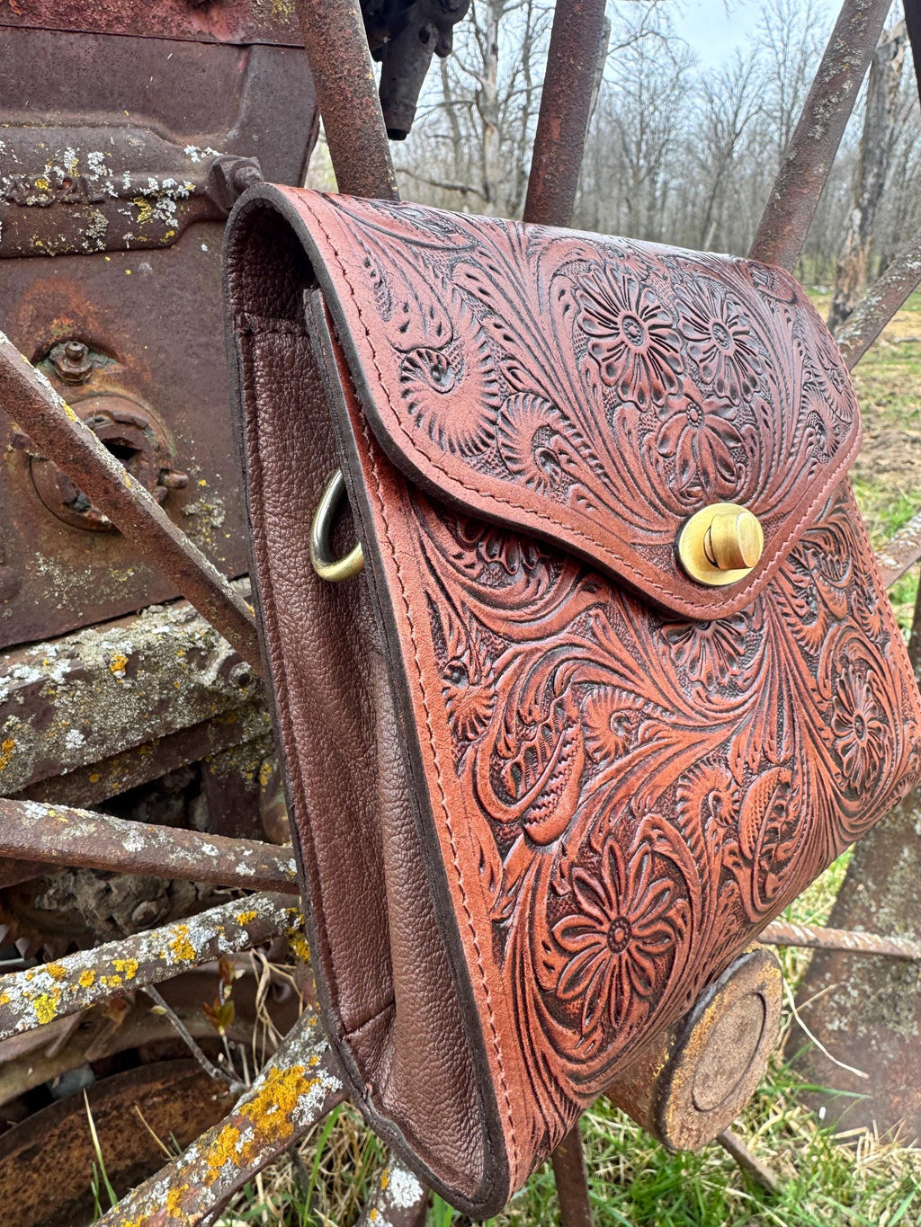 Prairie Bloom Western Tooled Leather Crossbody Purse by Double B