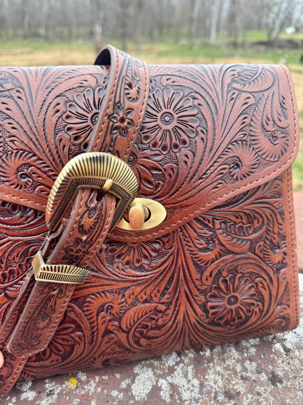 Prairie Bloom Western Tooled Leather Crossbody Purse by Double B