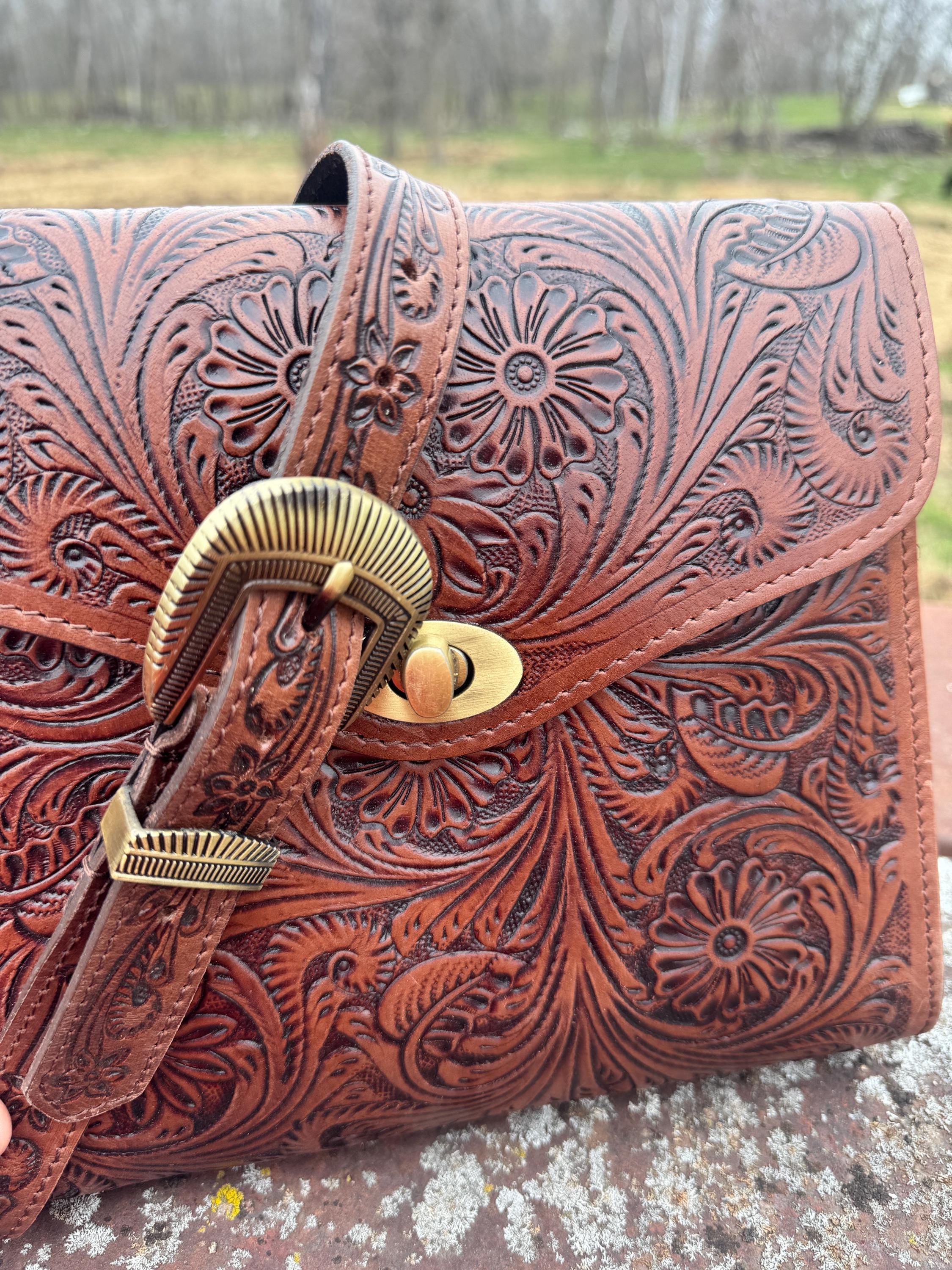 Prairie Bloom Western Tooled Leather Crossbody Purse by Double B