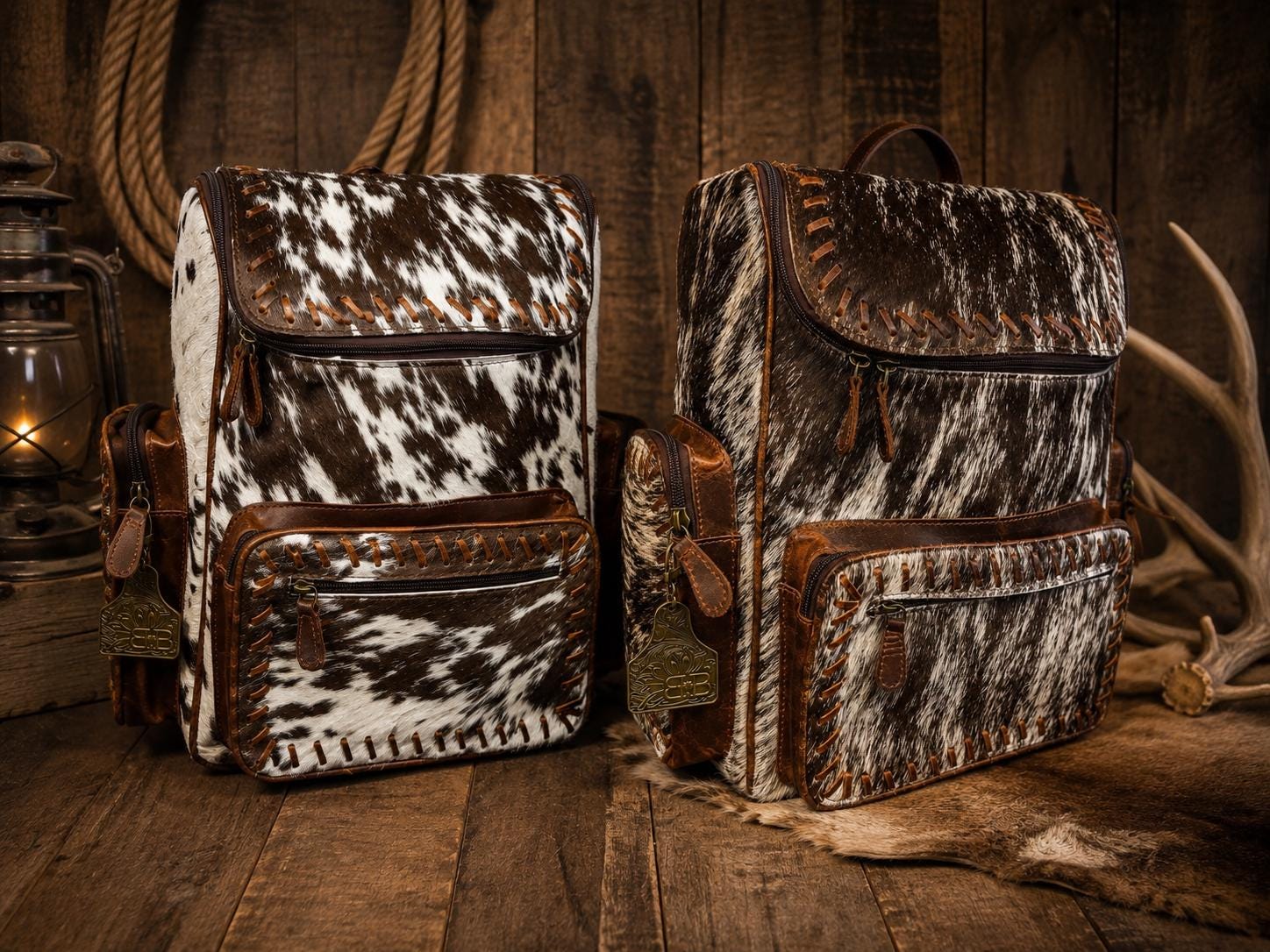 Open Range Genuine Cowhide Leather Backpack - Brindle or Spotted by Double B